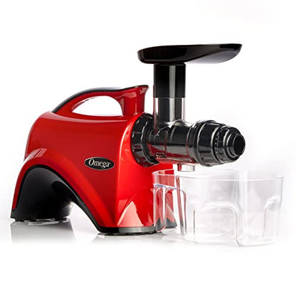 Omega Juicer Premium Vegetable and Fruit Juice Extractor and Nutrition System Makes Nut Milks Baby Food and Sorbets, Adjustable Pressure Settings 80-RPM Slow Masticating Juicer, 150-Watts, Red