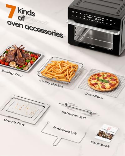 32QT Air Fryer Toaster Oven Combo with Rotisserie, Turbo Convection, Black