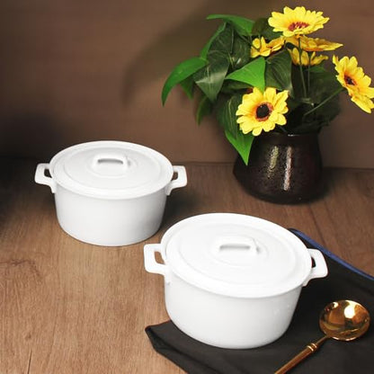 jinsongdafa 6" Mini Casserole Baking Dish Set of 2, 22.9 oz Cocotte with Lids, French Ceramic Serving Soup Tureen, Individual for 1 Person Servings Casserole Dish, Microwave Dishwasher Oven Safe