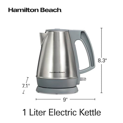Hamilton Beach 1 Liter Electric Kettle, Water Boiler & Heater, Fast 1500 Watts, BPA Free Interior, Cordless Serving, Auto-Shutoff and Boil-Dry Protection, Cord Wrap, Stainless Steel (41065)