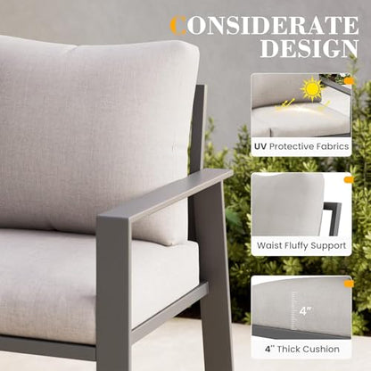 VONZOY Outdoor Loveseat with Coffee Table Small Furniture Aluminum Patio Love Seat Couch Outdoor Chairs with 4" Cushion Loveseats Sofa for Poolside,Balcony,Deck,Yard