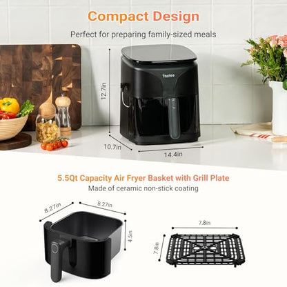 Tastee Ceramic Air Fryer, 8-in-1 Compact 5.5QT AirFryers, 450°F Digital Airfryer Dehydrator with Smart Probe, 24 Presets One-touch Cooking, In-app Recipes with Window, Dishwasher-safe & Non-stick