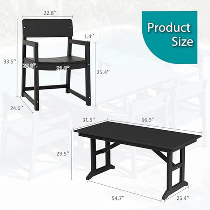Shintenchi 7 Pieces Outdoor Dining Set,HDPE Outdoor Table and Chairs Set for 6,All Weather Patio Furniture Sets with Umbrella Hole,Modern Wooden Textured Dining Sets for Backyard,Garden,Black