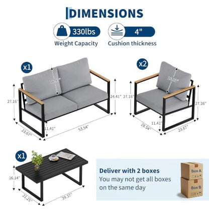 Garvee 4 Piece Patio Furniture Set, Outdoor Sectional Conversation Set Grey