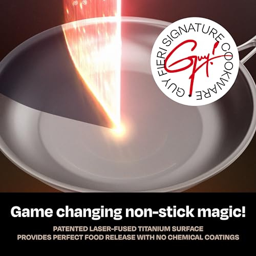 Guy Fieri's Flavortown Laser Titanium 12 Piece Set - Non-stick Cookware Set Without PFAS, PTFE, or PFOA, 3x More Durable, Dishwasher Safe, Oven Safe