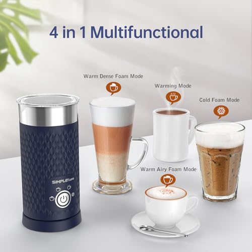 SIMPLETASTE Milk Frother, 4-in-1 Electric Milk Steamer, Automatic Warm and Cold Foam Maker and Milk Warmer for Latte, Cappuccinos, Macchiato