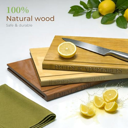 Book Cutting Board Set with Wooden Stand-Wooden Kitchen Cutting Boards That Look Like Books for Vegetables Cheese Meat,3pcs Chopping Board Gift Set for Home Cooks & Kitchen Decor