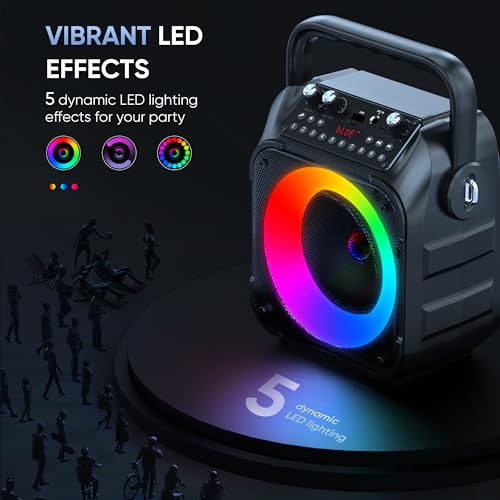 Karaoke Machine, Portable Bluetooth Speaker with 2 Wireless Microphones for Adults & Kids with Lights, Karaoke Microphone with PA System Supports USB/TF/REC/FM/AUX for Home Party Home System Packages