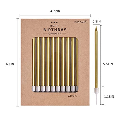 PHD CAKE Gold Long Thin Metallic Birthday Candles, Cake Candles, Birthday Parties, Wedding Decorations, Party Candles, Cake Decorations
