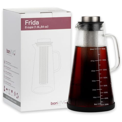 bonVIVO Cold Brew Coffee Maker 1.9L Glass Pitcher with Steel Filter (64OZ)