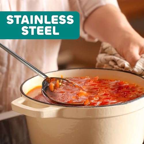 Portion Control Serving Spoons - (8 Piece Set) Restaurant Measuring Serving Ladle Utensils for Weight Loss, Bariatric Gastric Sleeve, Includes 2, 4, 6, 8 oz Solid & Perforated Scoops, 14-1/4" Long