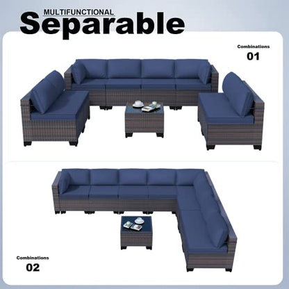 Kullavik 9 Piece Patio Furniture Set, Outdoor Wicker Sectional Sofa