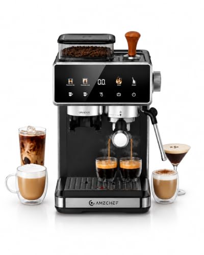 AMZCHEF Espresso Machine with Grinder, 20 Bar, Latte & Cappuccino, Black