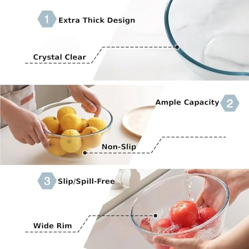 Cuiselect 5pc Glass Mixing Bowls with Lids Set (4.65QT, 2.80QT, 1.64QT, 1.16QT, 0.85QT), Nesting Salad Bowl, Large Glass Mixing Bowl for Cooking, Baking, Prepping-Dishwasher Microwave Freezer Safe