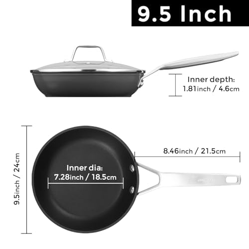 MsMk 9 1/2 Inch Small Egg Pan with Lid, Titanium and Ceramic Nonstick Omelette Pan,Scratch-resistant, Induction Egg Skillet, Oven Safe to 700°F Pan for Cooking, Dishwasher Safe