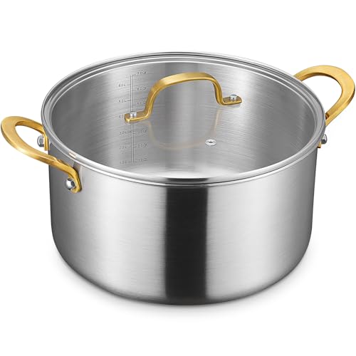 BEZIA 10 Quart 3-Ply Stainless Steel Stockpot, Soup Pot with Lid in Fully Clad Tri-Ply Stainless Steel, Even Heat Distribution, Cooking Pot with Handles, All Cooktops Compatible, Perfect for Stew