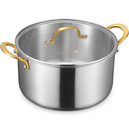 BEZIA 10 Quart 3-Ply Stainless Steel Stockpot, Soup Pot with Lid in Fully Clad Tri-Ply Stainless Steel, Even Heat Distribution, Cooking Pot with Handles, All Cooktops Compatible, Perfect for Stew