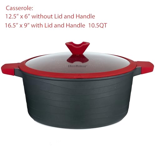 Lorren Home Trends Die-Cast Aluminum Cookware Set, 14 Piece, Non-Stick, Induction Compatible, Red