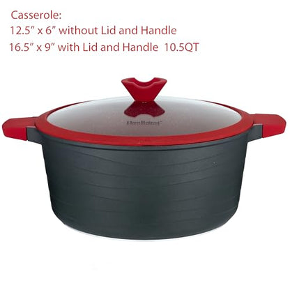 Lorren Home Trends Die-Cast Aluminum Cookware Set, 14 Piece, Non-Stick, Induction Compatible, Red