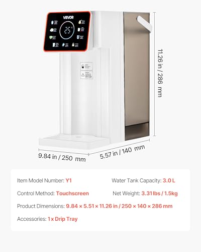 VEVOR Instant Hot Water Dispenser, Countertop Boiling Water Dispenser with Adjustable 6 Temperatures & 7 Water Volumes, 101oz Removable Water Tank, Quick Heating with Touchscreen & Child Lock for Home
