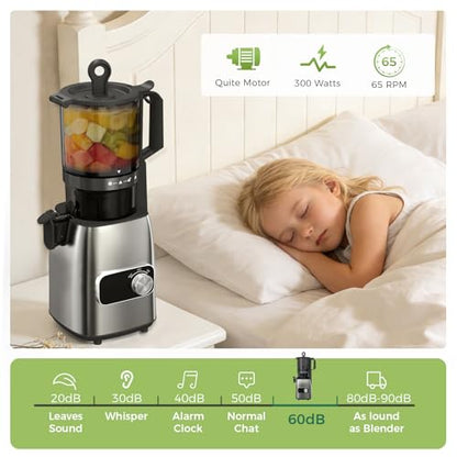 Cold Press Juicer with 5.3" Extra Wide Feed Chute, Slow Masticating Juicers Machines for Whole Fruit and Vegetable, High Yield Fruit Juicer, Easy Clean Design, BPA-Free