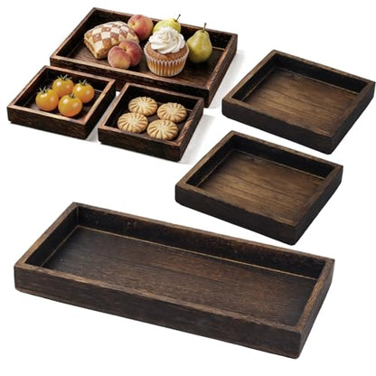 Klunk Wooden Trays Set of 3 - Rustic Farmhouse Decorative Nesting Trays for Coffee Table, Bathroom Vanity, Candles & Perfume, Multi-Purpose Wood Serving Trays for Home