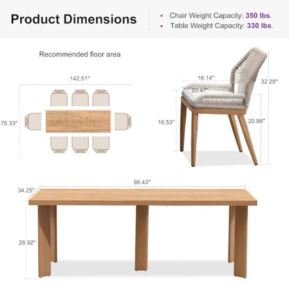 PURPLE LEAF 9 Pieces Patio Dining Set with Cushion and Backrest, Teak