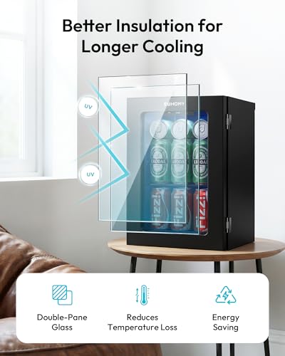 EUHOMY 18L Beverage Refrigerator Cooler, 24 Cans Mini Fridge with Quiet Compressor, Countertop Small Fridge with 40°F-61°F Digital Temperature Control, LED Lgiht for Home, Bar, Office
