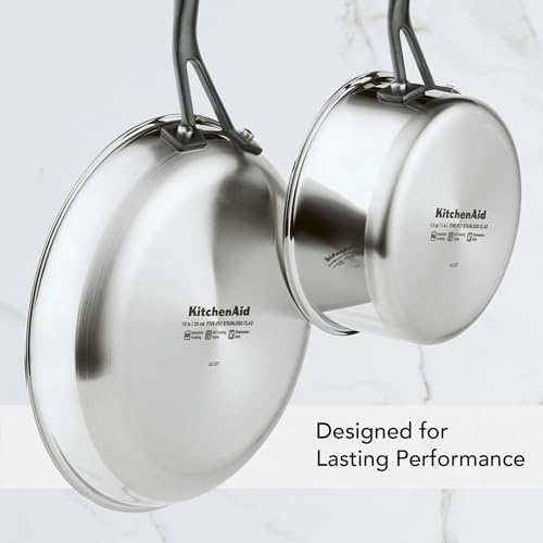 KitchenAid 5-Ply Clad Stainless Steel Stainless Steel Induction Saute Pan with Lid, 5 Quart - Polished Stainless Steel