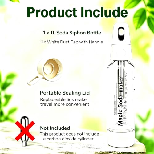 Soda Siphon 1L, Portable Sparkling Water Maker, Carbonated Soda Maker