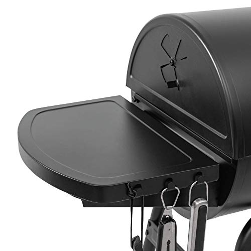 Char-Griller® King-Griller Gambler Charcoal Grill and Smoker with Damper Smoke Control, Cast Iron Grates, and Side Shelf, 315 Cooking Square Inches in Black, Model E1416