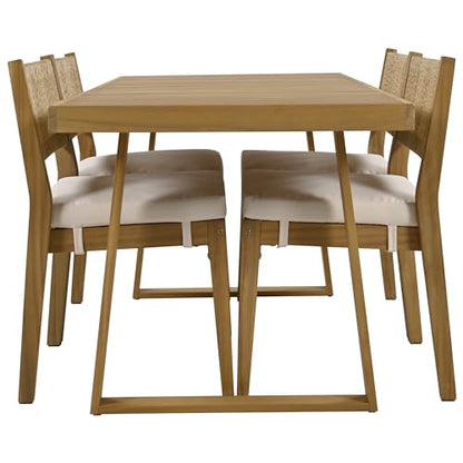 CKLMMC Modern 5 Pieces Patio Dining Table Set, Acacia Wood Dining Table and 4 Chairs,Outdoor Indoor Furniture Set for Garden, Backyard, Balcony (Beige)