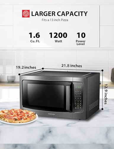 TOSHIBA ML-EM45P(BS) Countertop Microwave Oven with Smart Sensor and 13.6" Removable Position Memory Turntable, Sound On/Off Function, 1200W, 1.6 Cu.ft, Black Stainless Steel