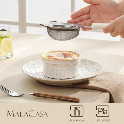 MALACASA Ramekins 6 Oz Oven Safe, Ceramic Creme Brulee Souffle Dishes, Pudding Custard Cups Ramekin For Baking, Small Dipping Sauce Bowls, Set of 4, Microwave and Dishwasher Safe, Arctic White