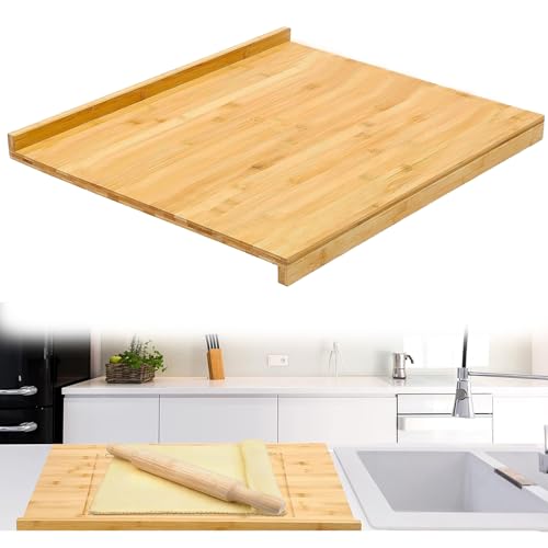 YYRZZ Reversible Bamboo Pastry Board, Large Bamboo Wooden Cutting Board with Counter Edge Reversible Pastry Board for Kitchen Chopping Board Butcher Block with Lip for Counter Table Top