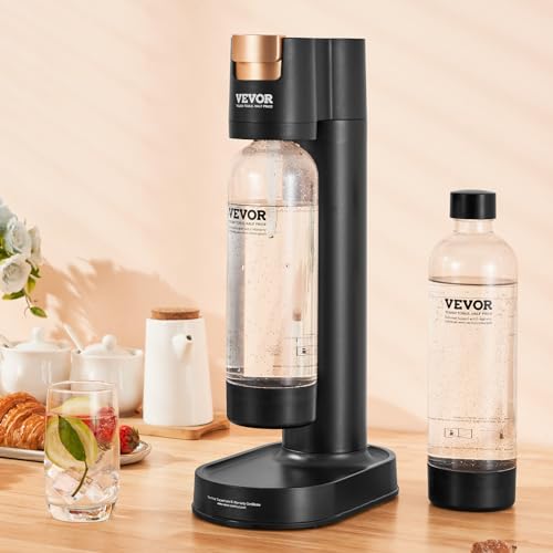 VEVOR Sparkling Water Maker, Soda Maker Machine for Home Carbonating, Seltzer Water Starter Kit with 2 BPA-free 1L PET Bottles, Compatible with Mainstream Screw-in 60L CO2 Cylinder(NOT Included) Black
