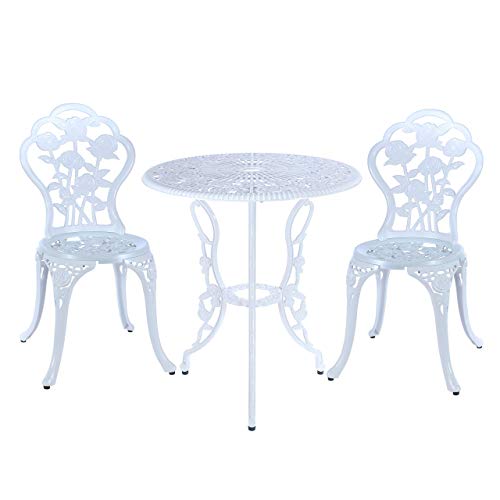 Mandolin White Rose Cast Aluminum 5 Piece Patio Dining Bistro Set
