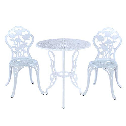 Mandolin White Rose Cast Aluminum 5 Piece Patio Dining Bistro Set