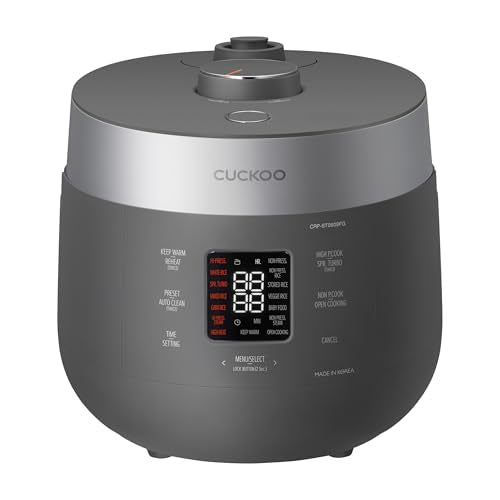 CUCKOO Twin Pressure Rice Cooker 6-Cup Uncooked / 12-Cup Cooked with Nonstick Inner Pot, Versatile Rice Maker & Warmer with 16 Menu Options, Open Cooking Mode, Voice Guide, Gray (CRP-ST0609FG)
