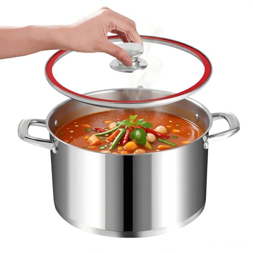 10-Quart Stainless Steel Soup Pot with Lid, Induction Compatible Cookware for Pasta, Stews, and Boiling - Dishwasher Safe Kitchen Essential