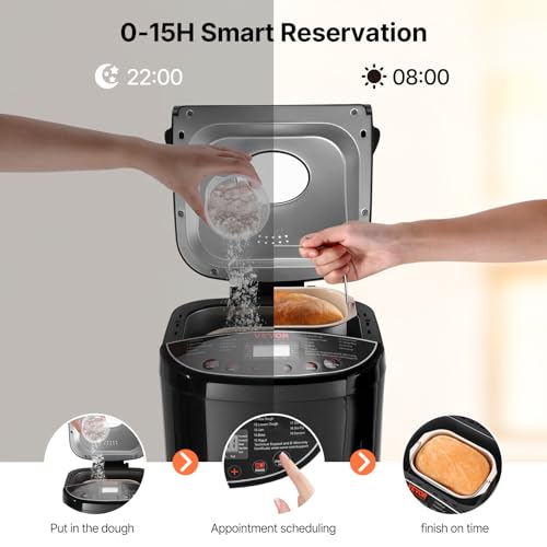 VEVOR Bread Maker, 19-in-1 2LB Dough Machine, Nonstick Ceramic Pan Automatic Breadmaker with Gluten Free Setting, Whole Wheat Bread Making, Digital, Programmable, 3 Loaf Sizes, 3 Crust Colors