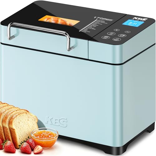 KBS Blue Bread Maker, 2LB Smart Bread Machine with Healthy Ceramic Pan, Touchscreen, Auto Nut Dispenser, 17 Automatic Programs, Gluten Free, Sourdough, Dough, Yogurt & Jam, 15H Timer, Stainless Steel