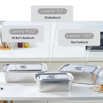 4 Inch Extra Deep Lasagna Baking Pan with Lid, 11x14 Inch 7.4QT Large Stainless Steel Nonstick Lasagna Baking Roasting Pans Casserole Dishes for Oven with Lids(M, 1 Pack)