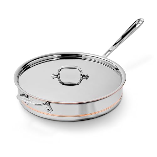All-Clad Copper Core 5-Ply Stainless Steel Sauté Pan with Steel Lid 5 Quart Induction Oven Broiler Safe 600F Pots and Pans, Cookware Silver