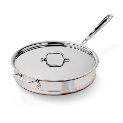 All-Clad Copper Core 5-Ply Stainless Steel Sauté Pan with Steel Lid 5 Quart Induction Oven Broiler Safe 600F Pots and Pans, Cookware Silver