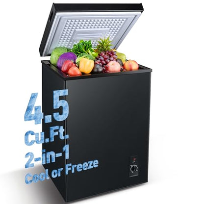 Anypro Chest Freezer 4.5 Cu.Ft, FreeStanding Top Door Compact Small Deep Mini Freezer with Removable Basket, 7 Adjustable Temperatures for Garage Dorm Apartment RV Kitchen Business, Black