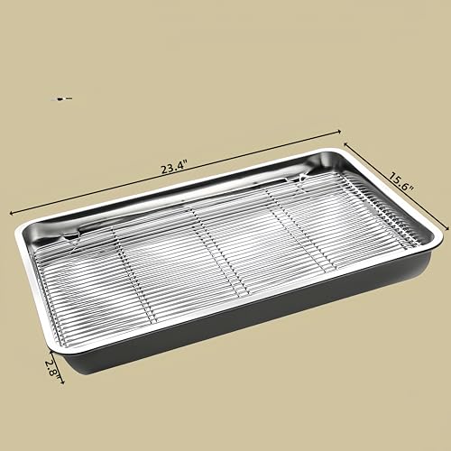 Roasting Pan Heavy Duty Stainless steel Turkey Pans for Oven,Toaster Oven Tray Pans with cooling rack,Hotel Pan, Barbeque Grill Pan,Deep Edge,Mirror treatment, Dishwasher Safe (23.4"x15.6"x2.8")