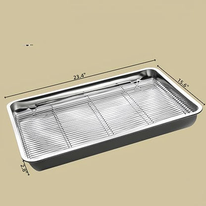Roasting Pan Heavy Duty Stainless steel Turkey Pans for Oven,Toaster Oven Tray Pans with cooling rack,Hotel Pan, Barbeque Grill Pan,Deep Edge,Mirror treatment, Dishwasher Safe (23.4"x15.6"x2.8")