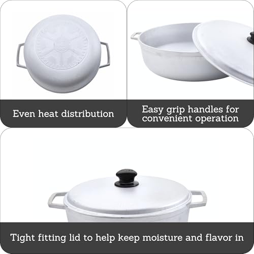 IMUSA 7.5 Quart Traditional Natural Made in Colombia Caldero with Lid for Cooking and Serving,Silver
