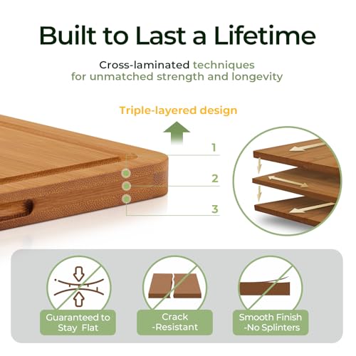 Keechee Extra Large Bamboo Cutting Board for Kitchen - 18 Inch Wood XL Cutting Boards with Juice Groove and Handles, Wooden Chopping Board for Meat, Cheese, Fruit & Vegetables (Pre Oiled, Brown)